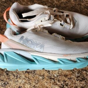 HOKA Women's Almond and Teal Running Shoes